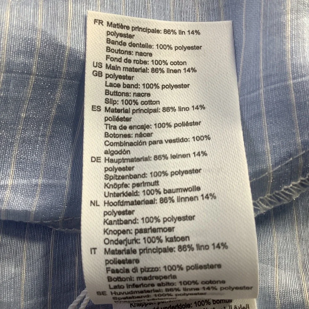 Sandro Nathalie Blue White Pinstripe Linen Lace Midi Dress Size 40 NWT - Picture 9 of 16